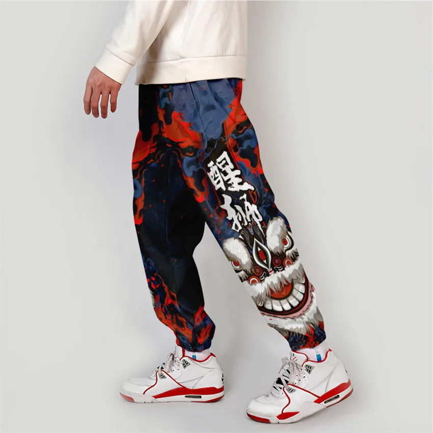 

New Chinese Lion Dance Sweatpants Women/Men Fitness Joggers Spring Streetwear Anime Trousers Fashion Pants