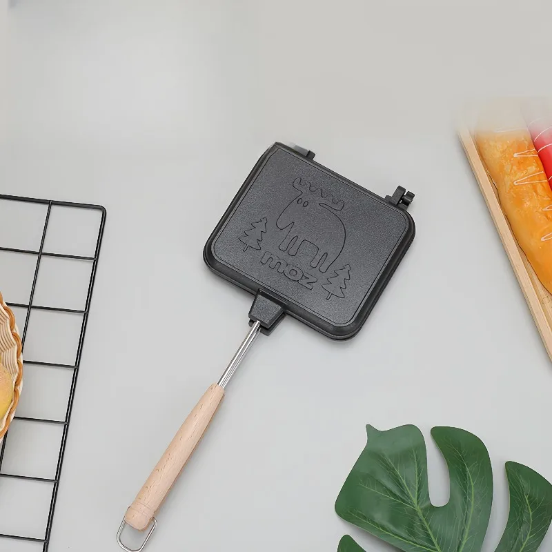 Sandwichmaschine, doppelseitige antihaftbeschichtete Panini-Bratpfanne, mit Handofen, Flip-Backblech aus Aluminium, Frühstückswaffeln.