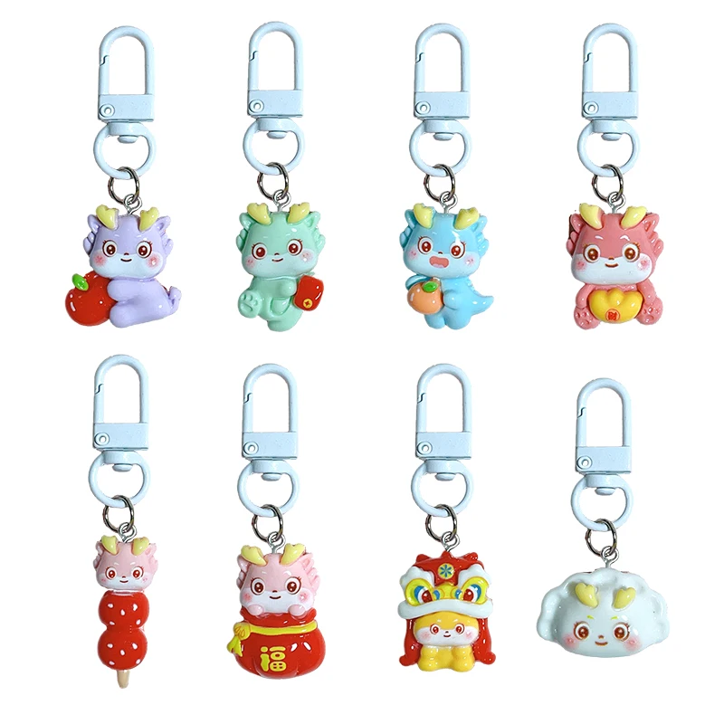 Cartoon Year Of The Dragon Key Chain Dragon Baby Sugar Haws Red Packet Lion Dance Pendant Key Ring Phone Charms Car Bag Decor