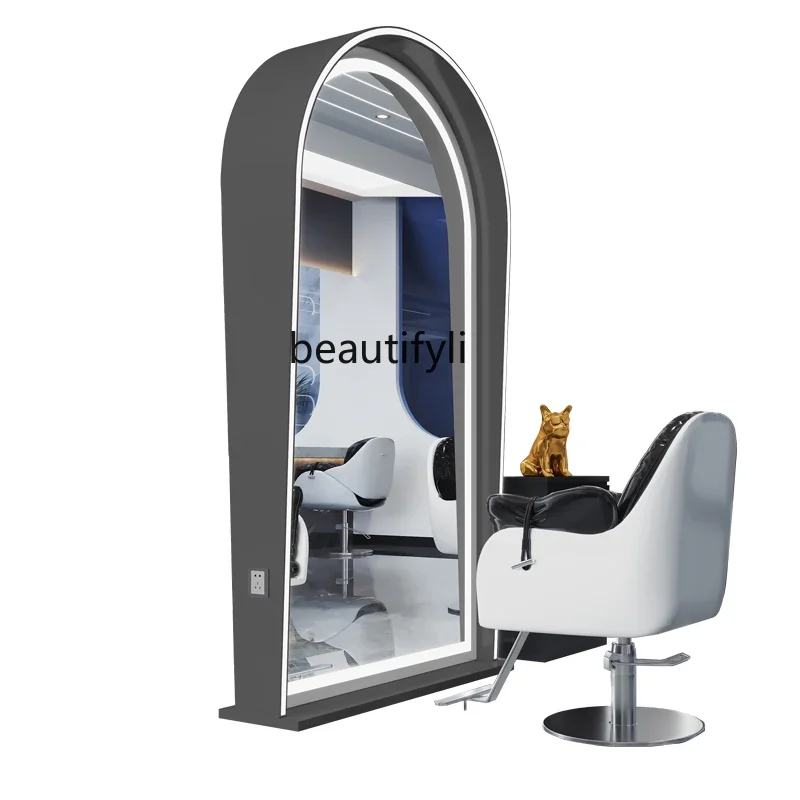 

New Barber Shop Dressing Table for Hair Salon Simple Salon Mirror with Light Floor Single Double-Sided Hair Cutting Mirror