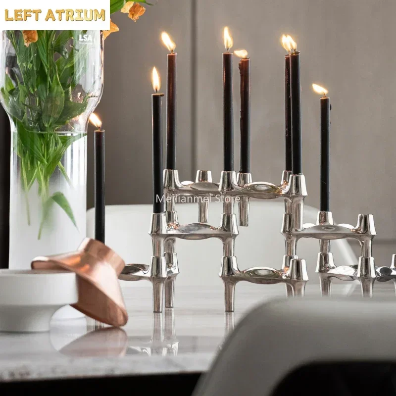 Luxury Silver Nordic Molecular Candle Holder Metal Candlestick Table Centerpiece Living Room Decor Ornament Gift set candelabra