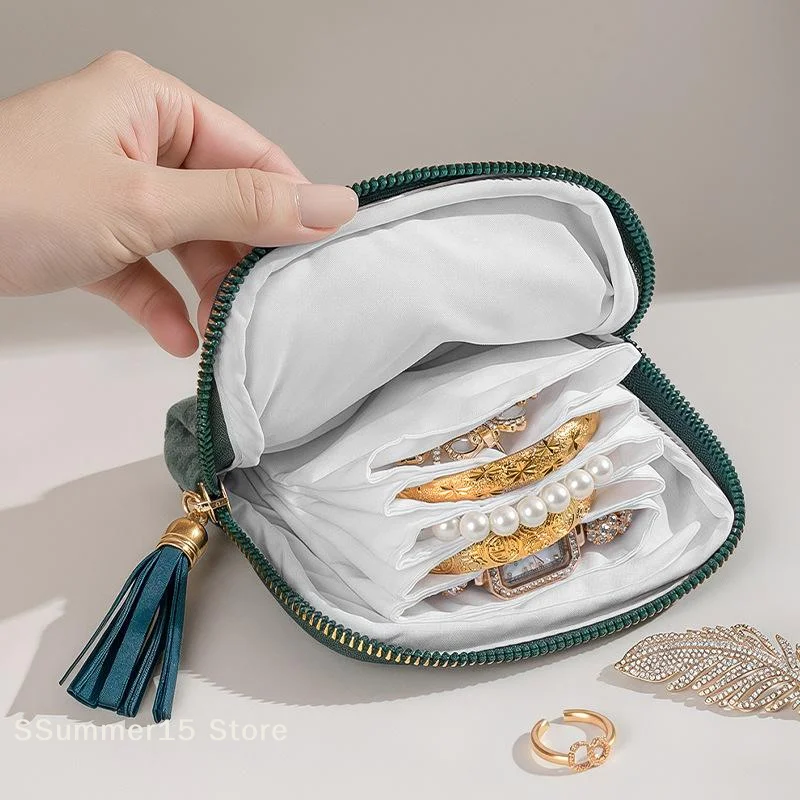 R5-Layer Jewelry Storage Bag Velvet Jewelry Pouch Bags For Watch Bracelet Rings Earrings Portable Travel Jewelry Case
