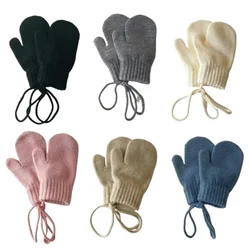 Candy Color Woolen Baby Gloves Girl Boys Kintted Kids Mitten Winter Halter Mittens for Children Warm Infant Accessories 2024 New