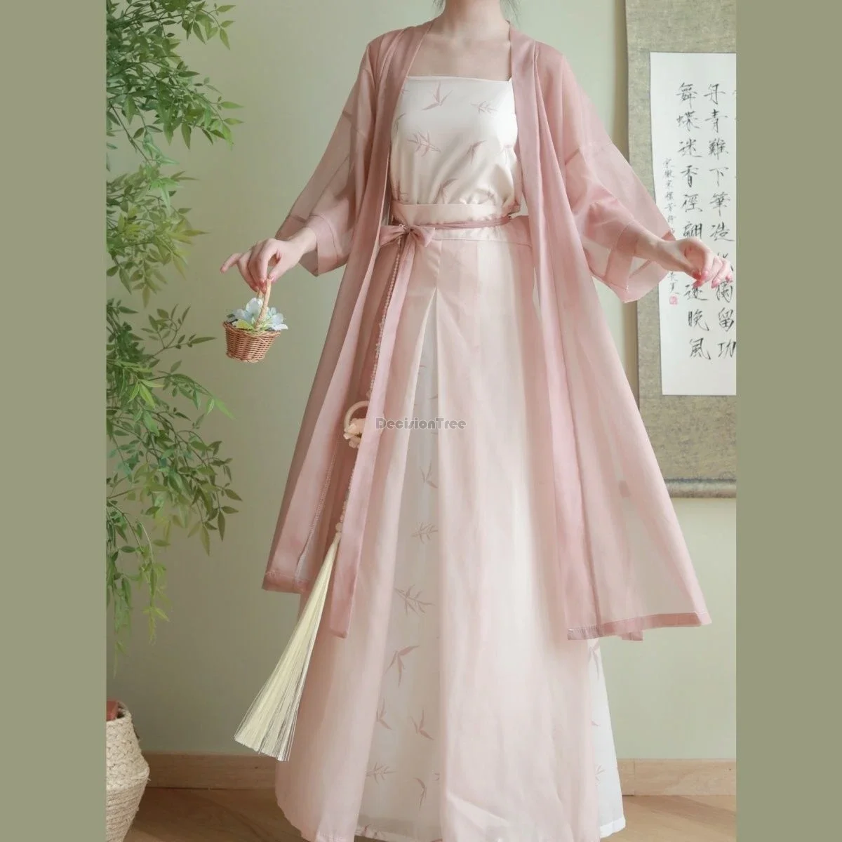 2024 ulepszona chińska dynastia starożytnej piosenki hanfu kobiety wiosna lato elegancki casual luźny styl trzyczęściowy codzienny zestaw hanfu w382