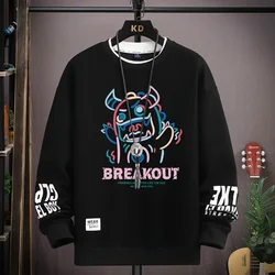 Men's Trendy Sweaters Autumn Youth Sweatshirt Korean Harajuku High Street Men's Clothing Black O Neck High Quality Printed Top