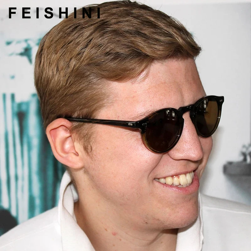 

Feishini Brand Anti-Reflective Visual Driving Glasses Small UV Protection Women Rond Sunglasses For Men Polarized Luxury Punk