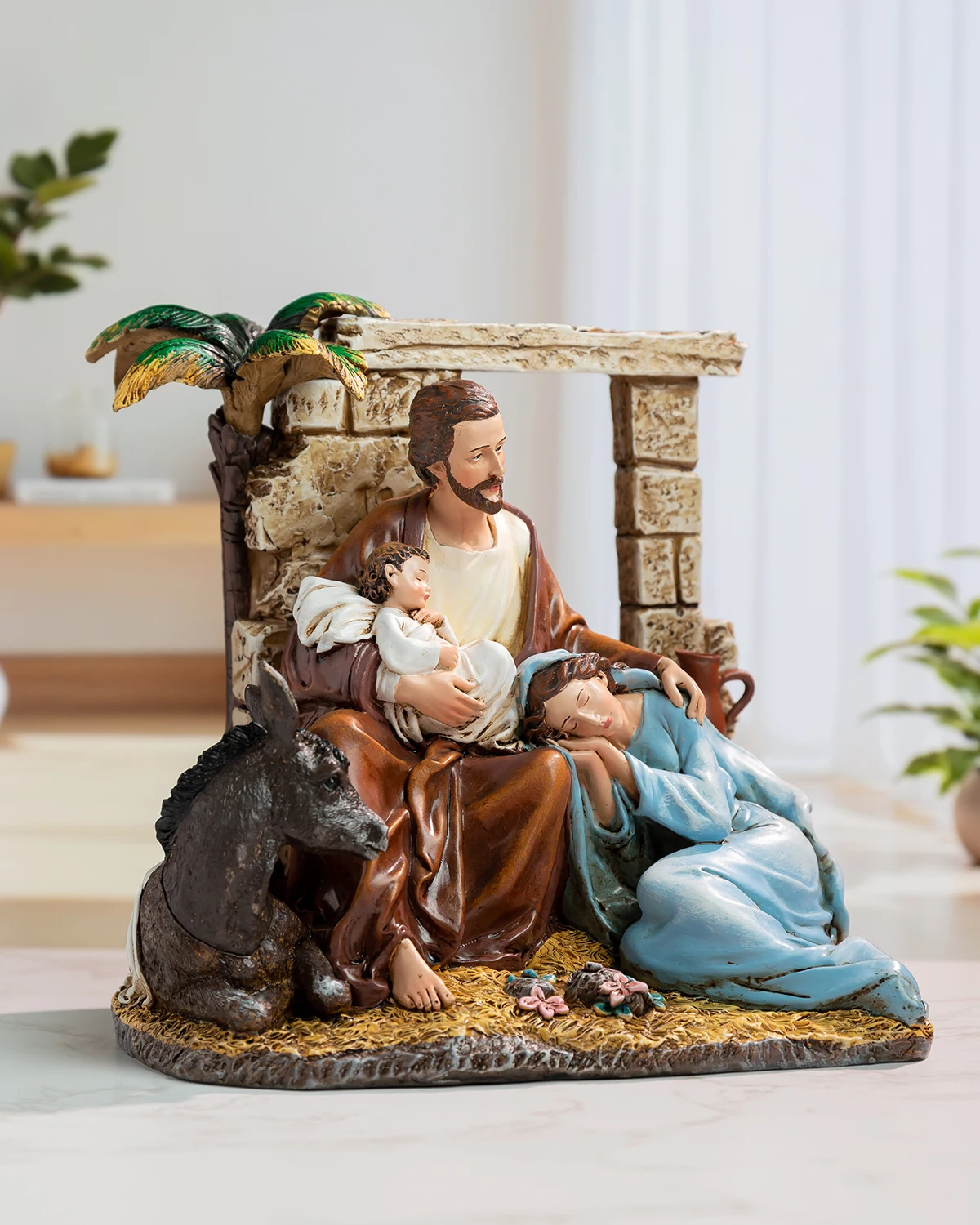 7.24''H Catholic Resin Statue of Holy Family|Nativity Scene|Detailed Stable Setting for Christmas & Home Devotion