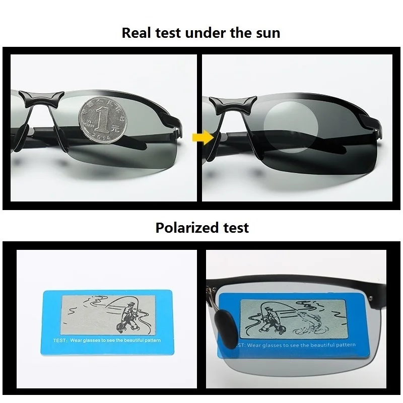 Lunettes de soleil polarisées photochromiques pour hommes, lunettes de conduite, lunettes de pêche caméléon, changement de document, vision jour et nuit, lunettes UV400