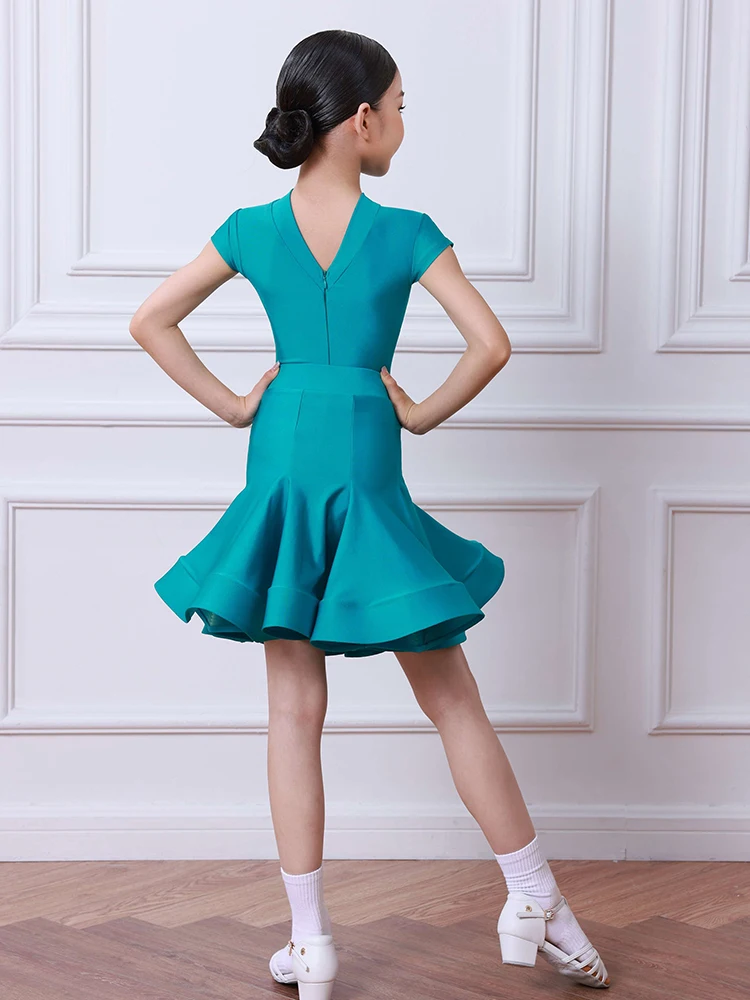 2025 Latin Dance Kleid Für Wettbewerb Mädchen Kurzarm Leistung Kleidung Latin Bühne Zeigen Tanz Anzug Body Rock 2662