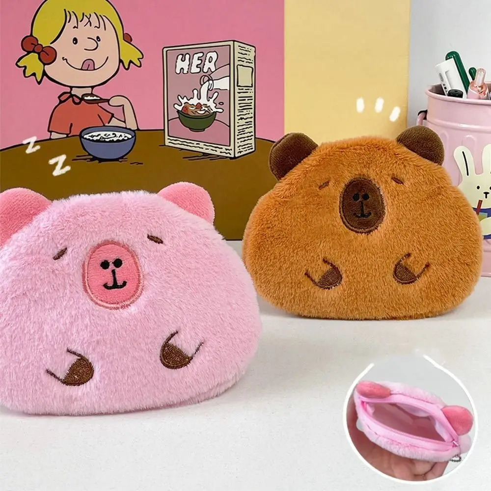 Moda dos desenhos animados capivara moeda bolsa de pelúcia macia boneca chaveiro pequena carteira brinquedos saco de cobaia pingente saco pendurado