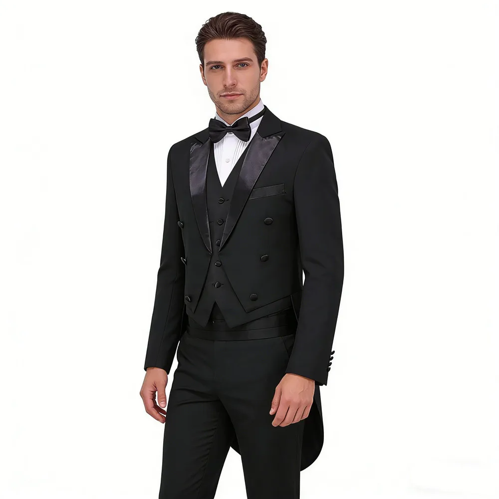 

Tailcoat+Pants+Vest+bow Tie 4 Pieces Set Male Magician Black White Tailcoat Suit Male Singer Stage Performance Chorus Host Suits
