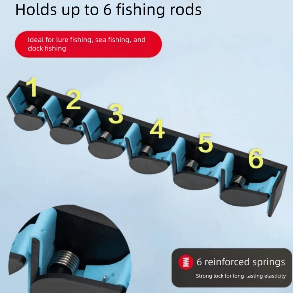 

6 Rod Capacity Wall Mount Fishing Rod Holder Easy Install Space Saving Fishing Rod Storage Rack Wear-resistant