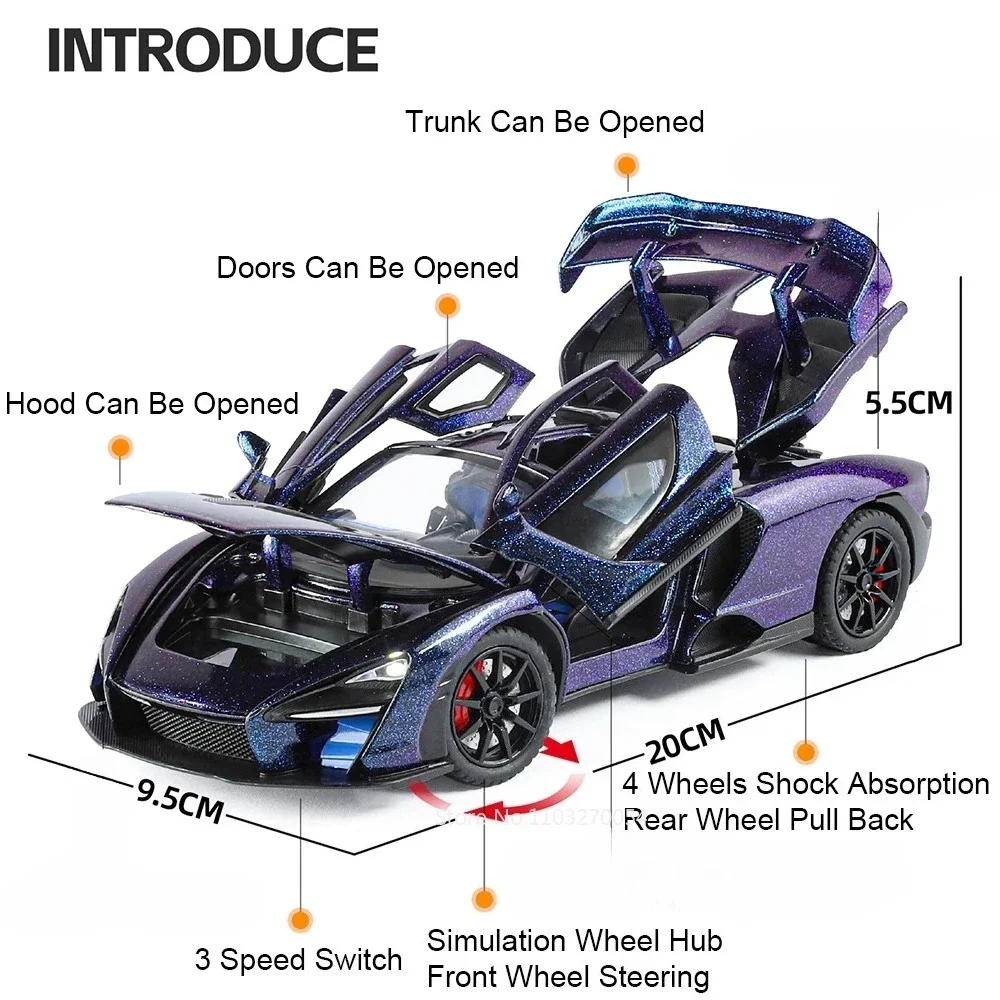 1:24 Alloy Senna Bolide Diecast Cars Model Toys Car with Shock Absorption Rubber Tire Pull Back Vehices for Friend Birthday Gift