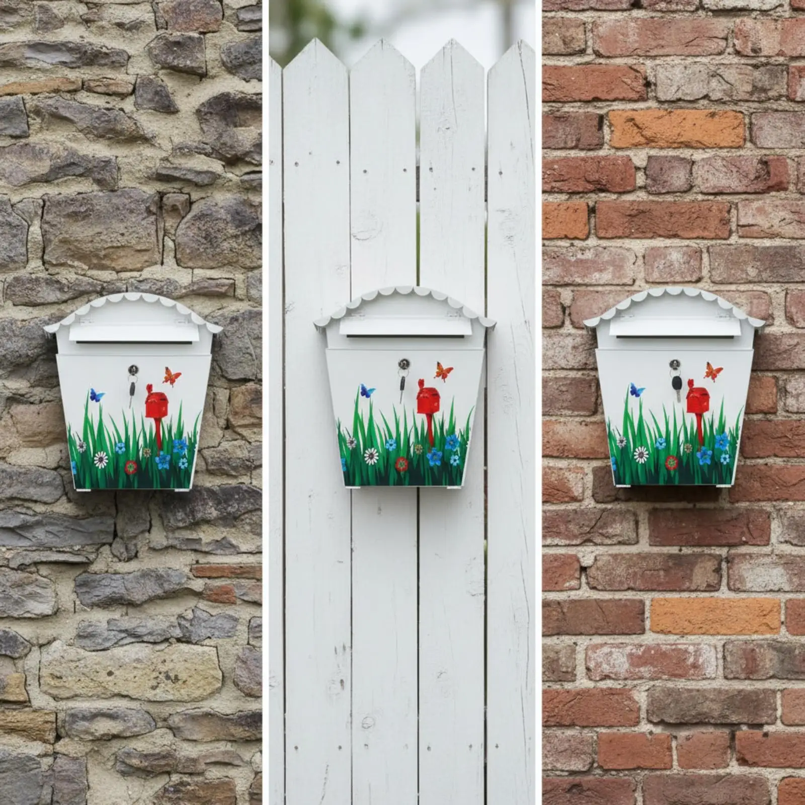 Vintage Exterior Wall Mailbox Iron Lock White Decorative Letterbox for Porch Gate Garden Mail