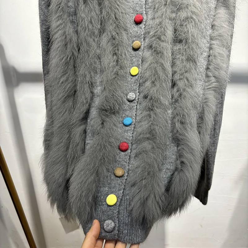 เสื้อสเวตเตอร์ขนสุนัขจิ้งจอกแท้สำหรับผู้หญิง ฤดูใบไม้ร่วง 2025 เสื้อแจ็คเก็ตถักขนสัตว์ธรรมชาติสำหรับฤดูหนาว