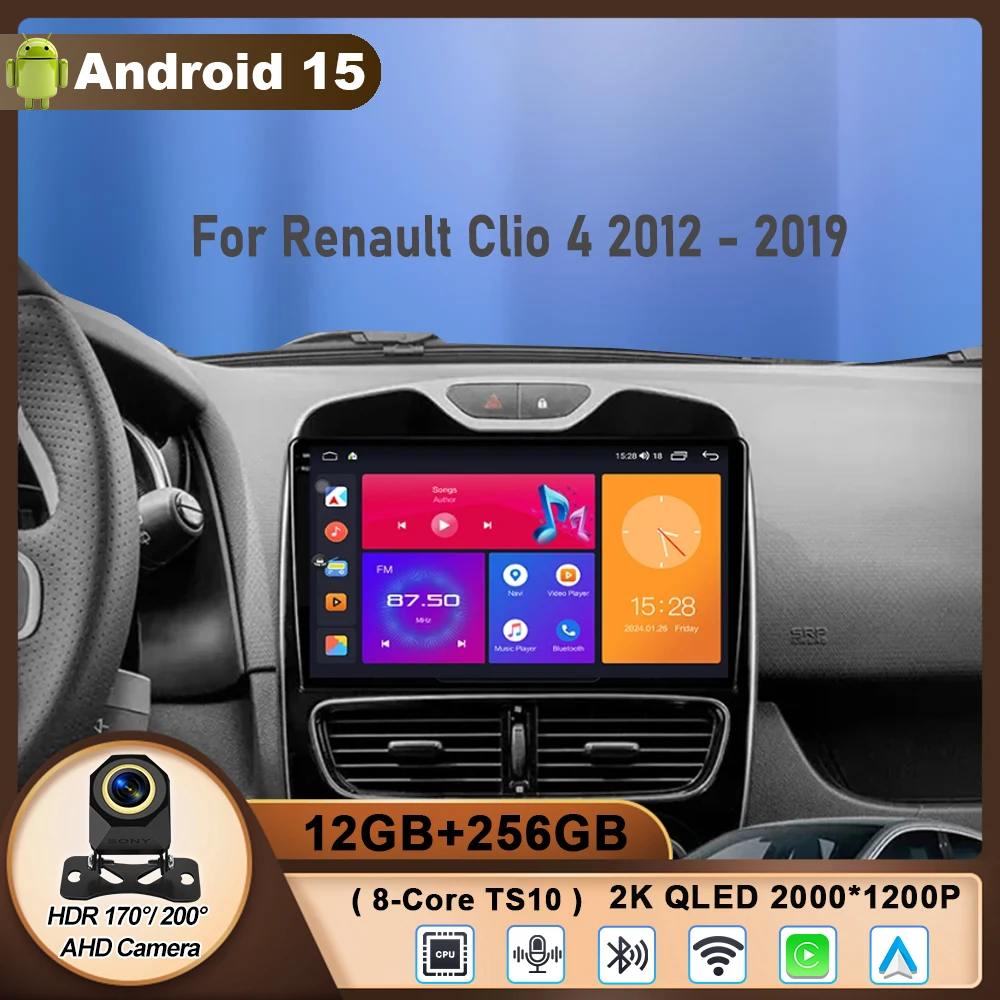 

10'' For Renault Clio 4 2012 - 2019 Carplay Car Radio Multimedia Video Player Android 15 Auto 4G WIFI GPS Navigation DSP stereo