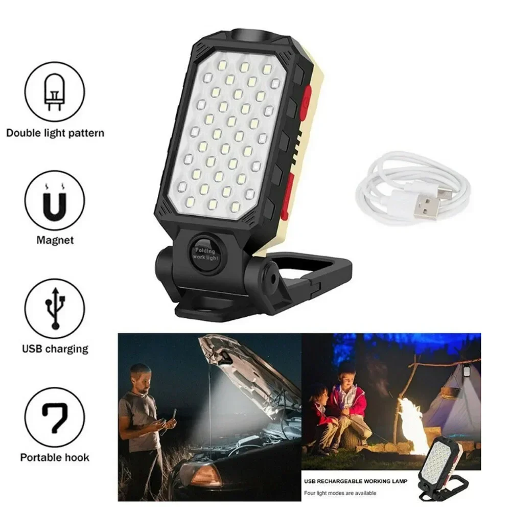 Rechargeable LED COB Work Light Portable Flashlight Magnetic Waterproof Camping Lantern Magnet Design with Power Display