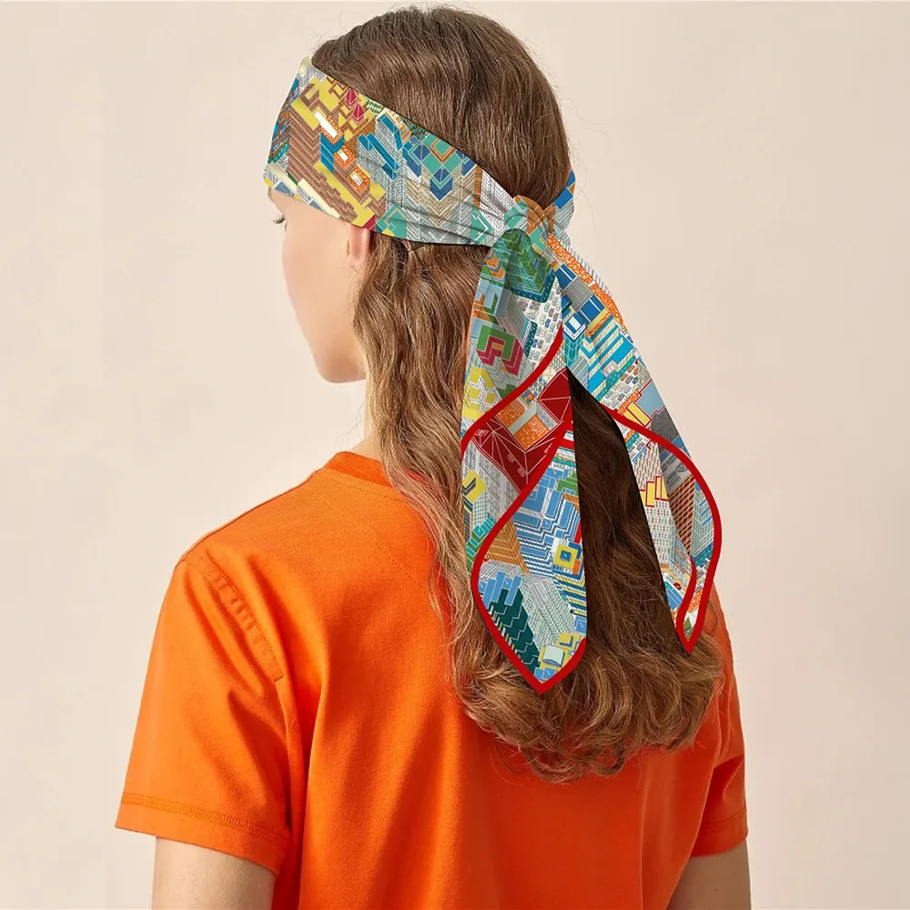 Versatile Headwear Bag Clothing And Accessories Square ScarfNew Paris City Building Twill Printing Women\'s Fashion Travel Shawl