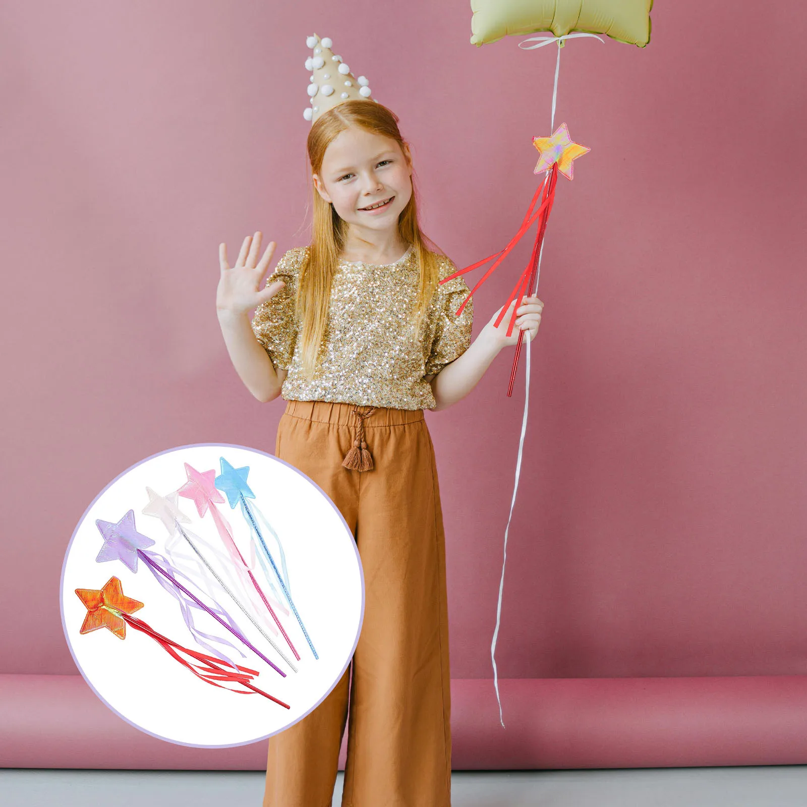

5Pcs Star Fairy Wands Tassel Design Children Cosplay Party Props Stylish Functional Birthday Photo Prop Accessory