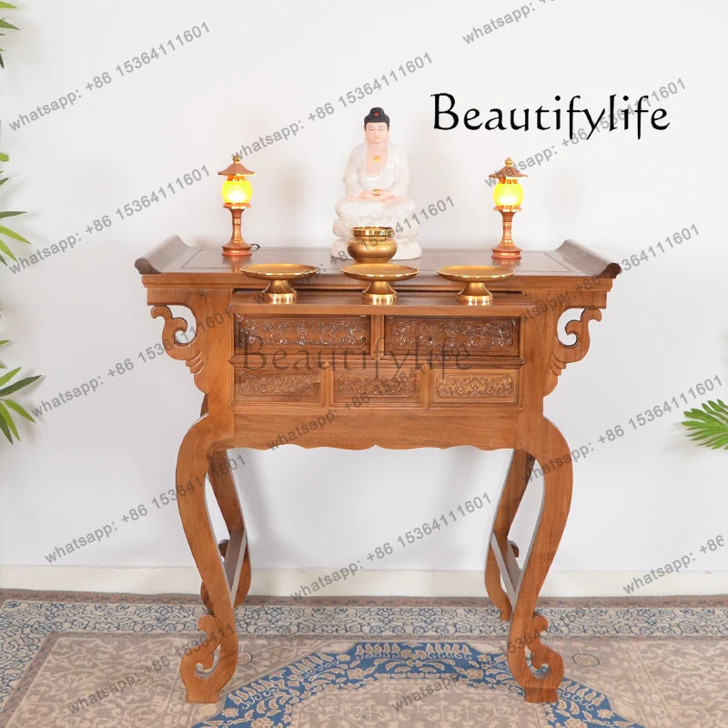Chinese solid wood table Buddhist hall table household economical Buddha statue Guanyin Taiwan table incense case