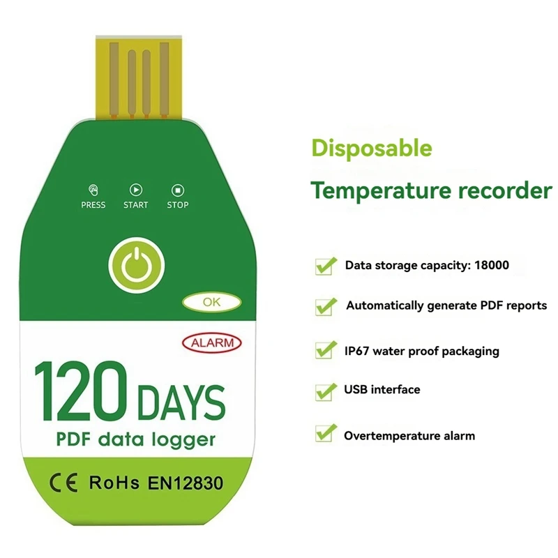 Registrador de datos de temperatura USB Registrador de temperatura y humedad Alarma Termómetro Registrador Probador Informe PDF
