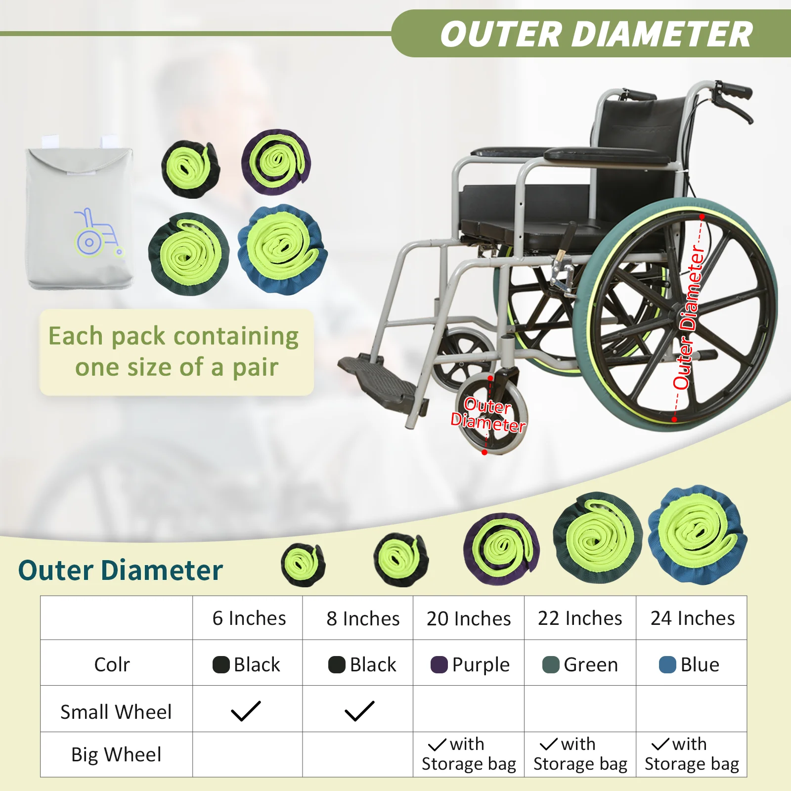 Ehucon Waterproof PVC Wheelchair Wheel Covers,Anti-Dust Wheelchair Tire Protectors,Wheelchair Tire Cover for Wheelchair Users