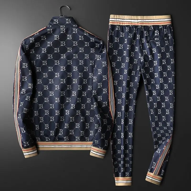 Men\'s Fashion Stand Collar Jacket Trousers Casual Two-piece Spring and Autumn New Trend Printed Sports Running Street Suit