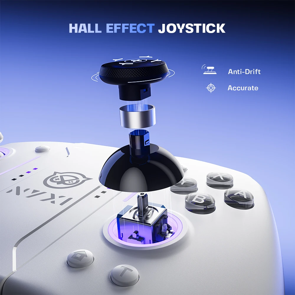 NYXI Hyperion Pro Hall Joystick Wireless Game Controller White Gamepad with RGB Lights for Nintendo Switch