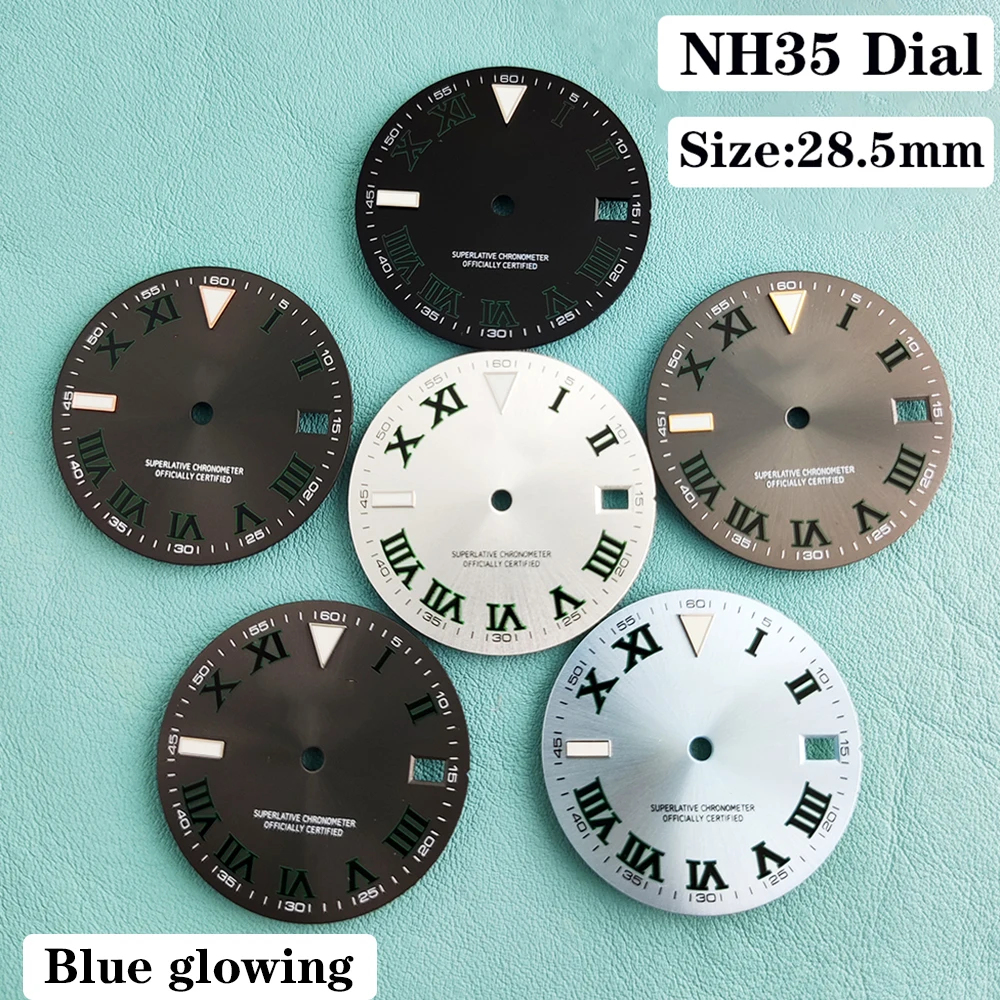 

S Logo Dial 28.5mm NH35 Roman dial Suitable for NH35/NH36/4R/7S Japan Movement Ice Blue Luminous Watch Modification Accessories