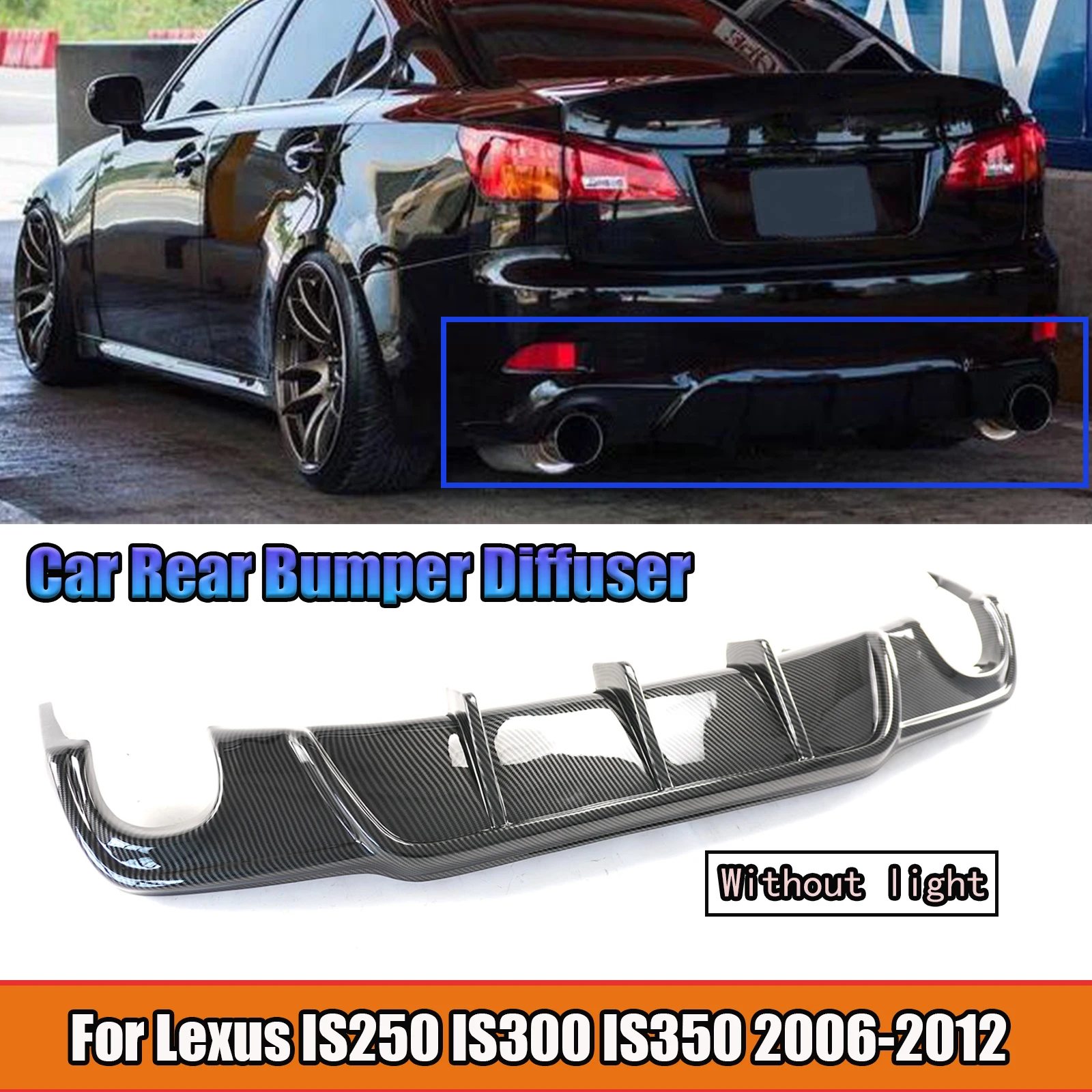 For Lexus IS250 IS300 IS350 2006-2012 Car Rear Bumper Diffuser Without Light Spoiler Splitter Glossy Black/Carbon Fiber Style