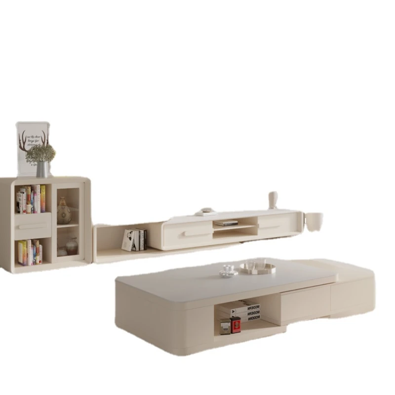 

HXL Cream Wind Retractable Stone Plate Coffee Table TV Cabinet Combination Living Room Small Apartment Table