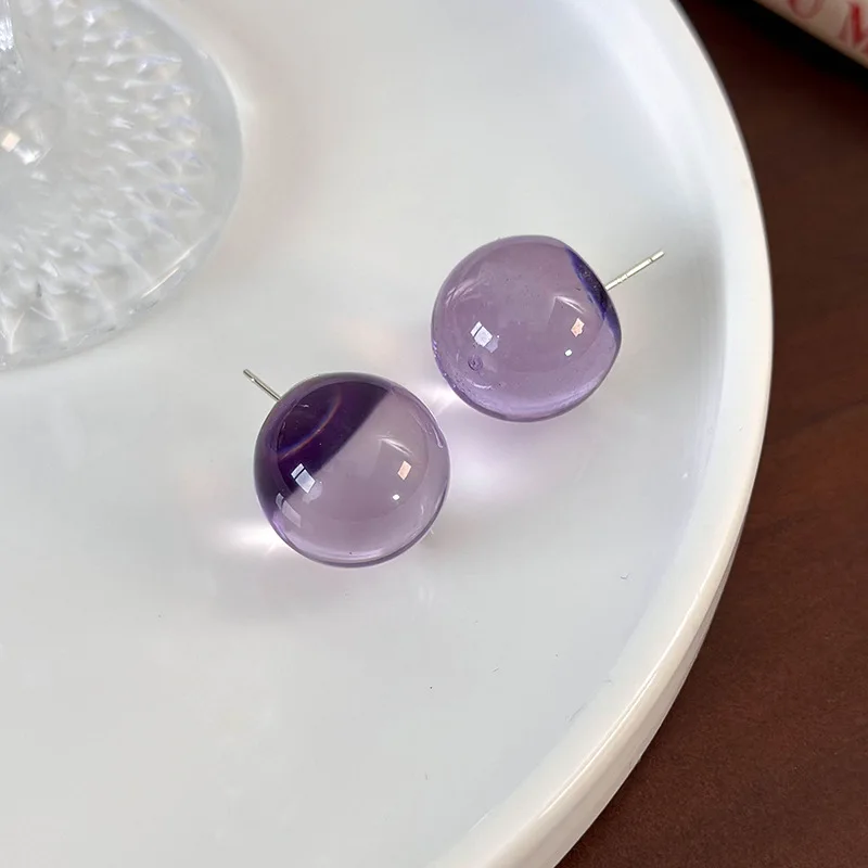 Resin Ball Earrings Transparent Multi Color for Women Summer Small Batch Unique Daily Wear Lightweight Comfortable