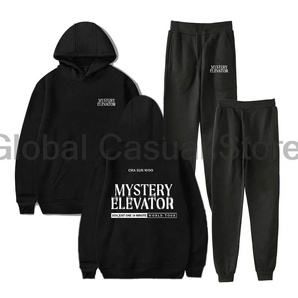 

Cha Eun Woo Just One 10 Minute Mystery Elevator Tour Hoodie Jogger Pants Two Piece Set Sweatshirt+Sweatpants Women Men's Set