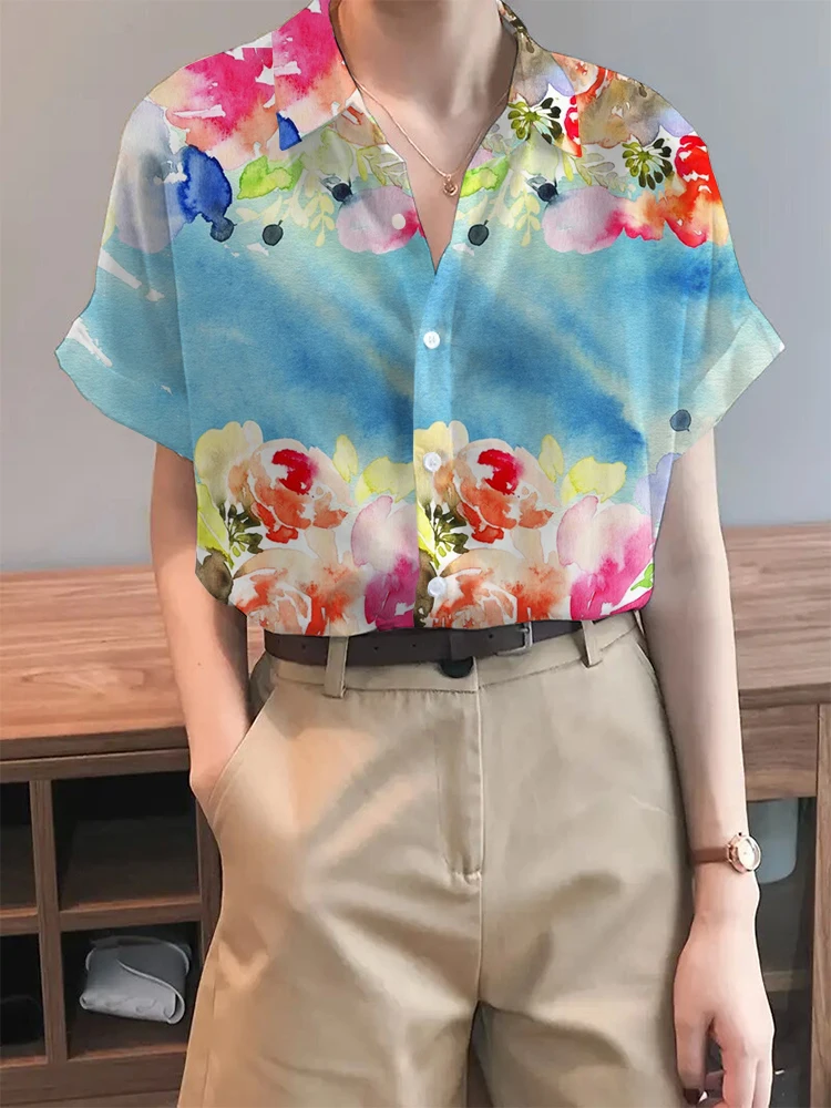 Casual And Comfortable High Quality Women's Shirts Summer New Fashionable And Elegant Lapel Shirts Floral Print Loose Tops