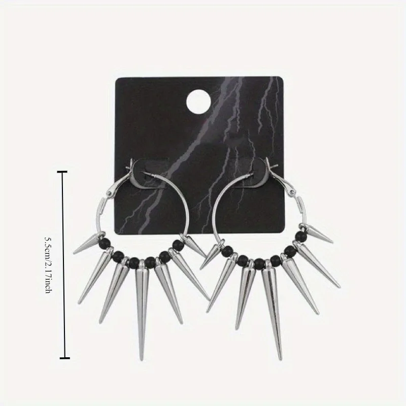 1 Pair Punk Minimalist Dark Gothic Style, Multiple Tapered Spikes Dangle Earrings for Outdoor Street Hip Hop Party image 5