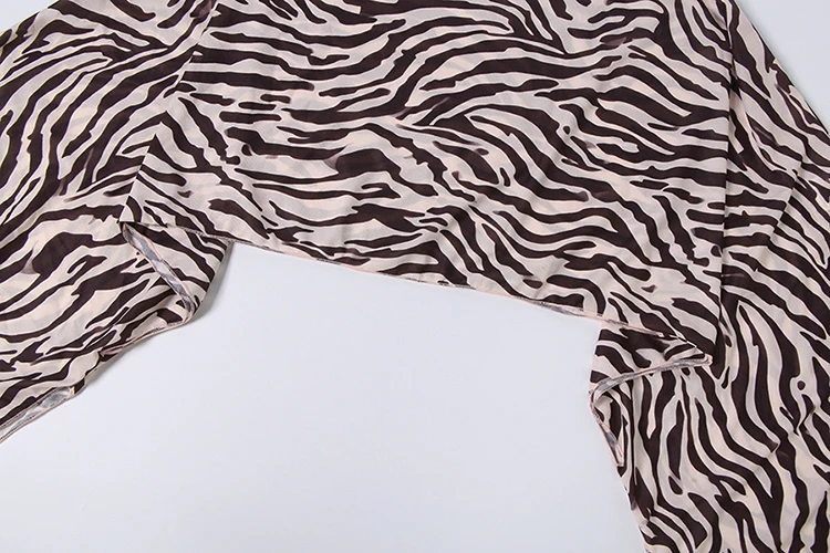 Weird Puss Leopardenmuster 2-teiliges Set Damen O-Ausschnitt Puffärmel Bauchfreies T-Shirt + Elastische Taille Lange Röcke Mode-Anzüge – Detail 8