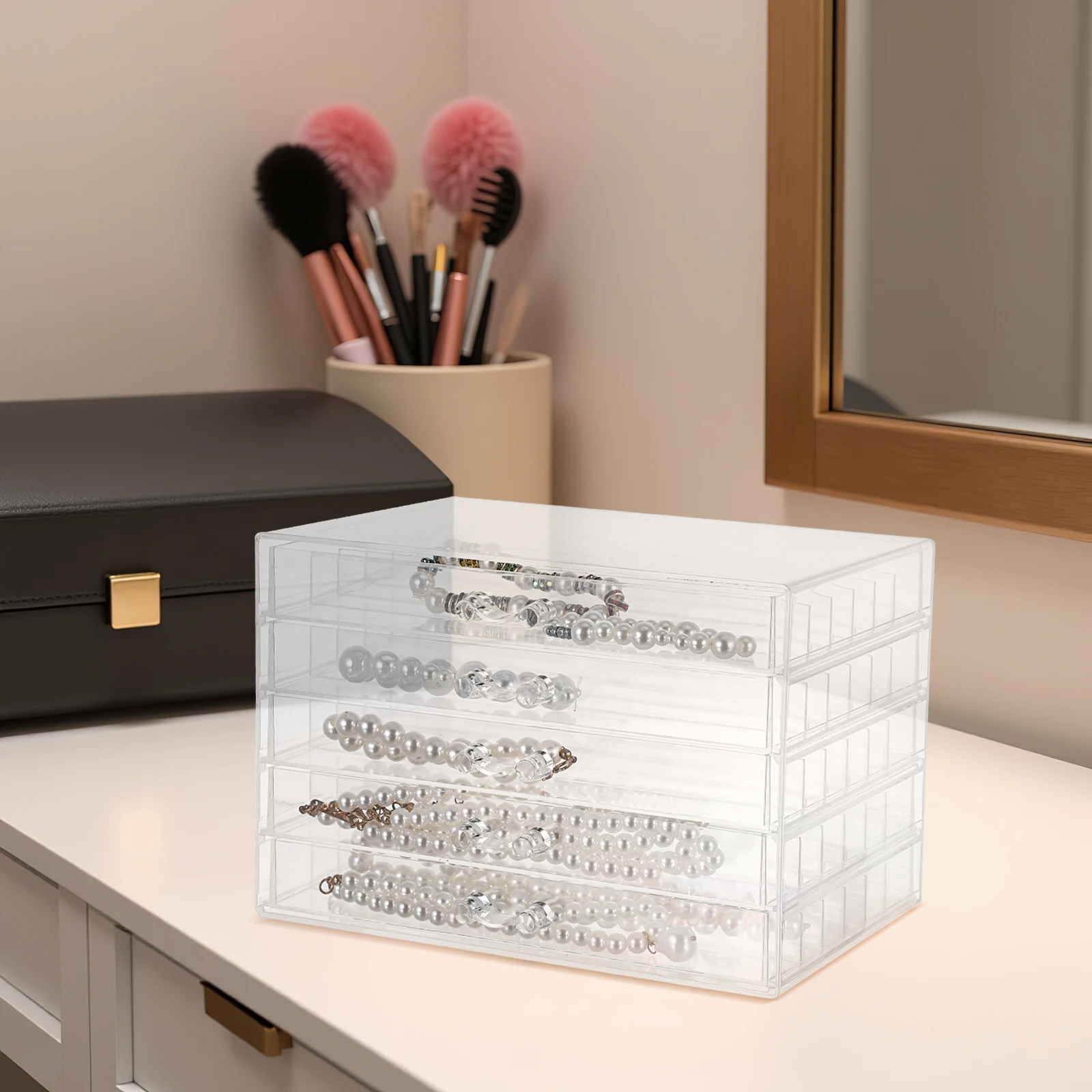 

1pcs 5 Layer Necklace Storage Organizer: Clear Drawer Jewelry Box For Women Girls Independent Compartments Tangle-Free Necklace