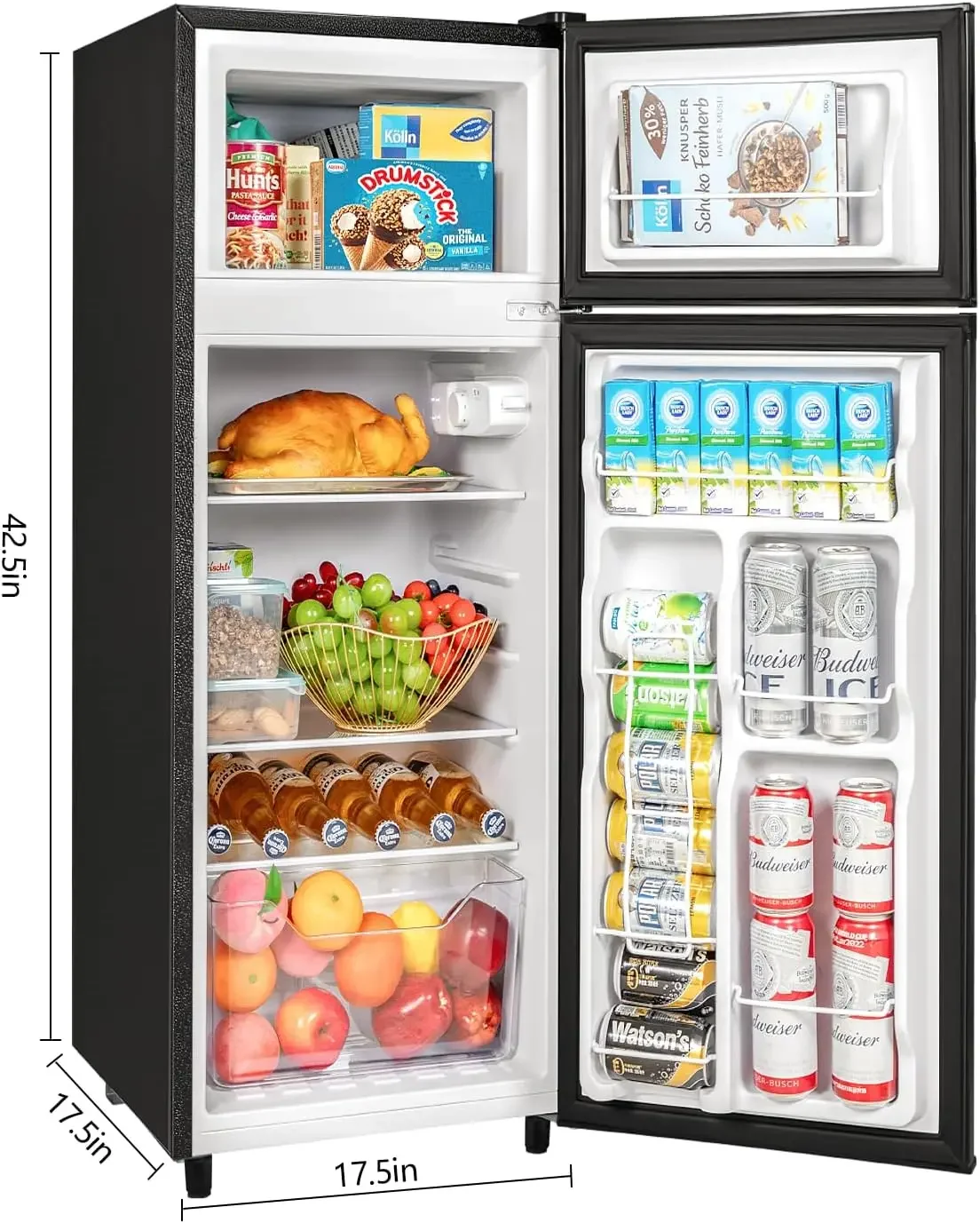 Refrigerador de puerta con congelador, mini refrigerador para dormitorio, oficina, dormitorio y apartamento, pequeños refrigeradores compactos con ruedas, bajo