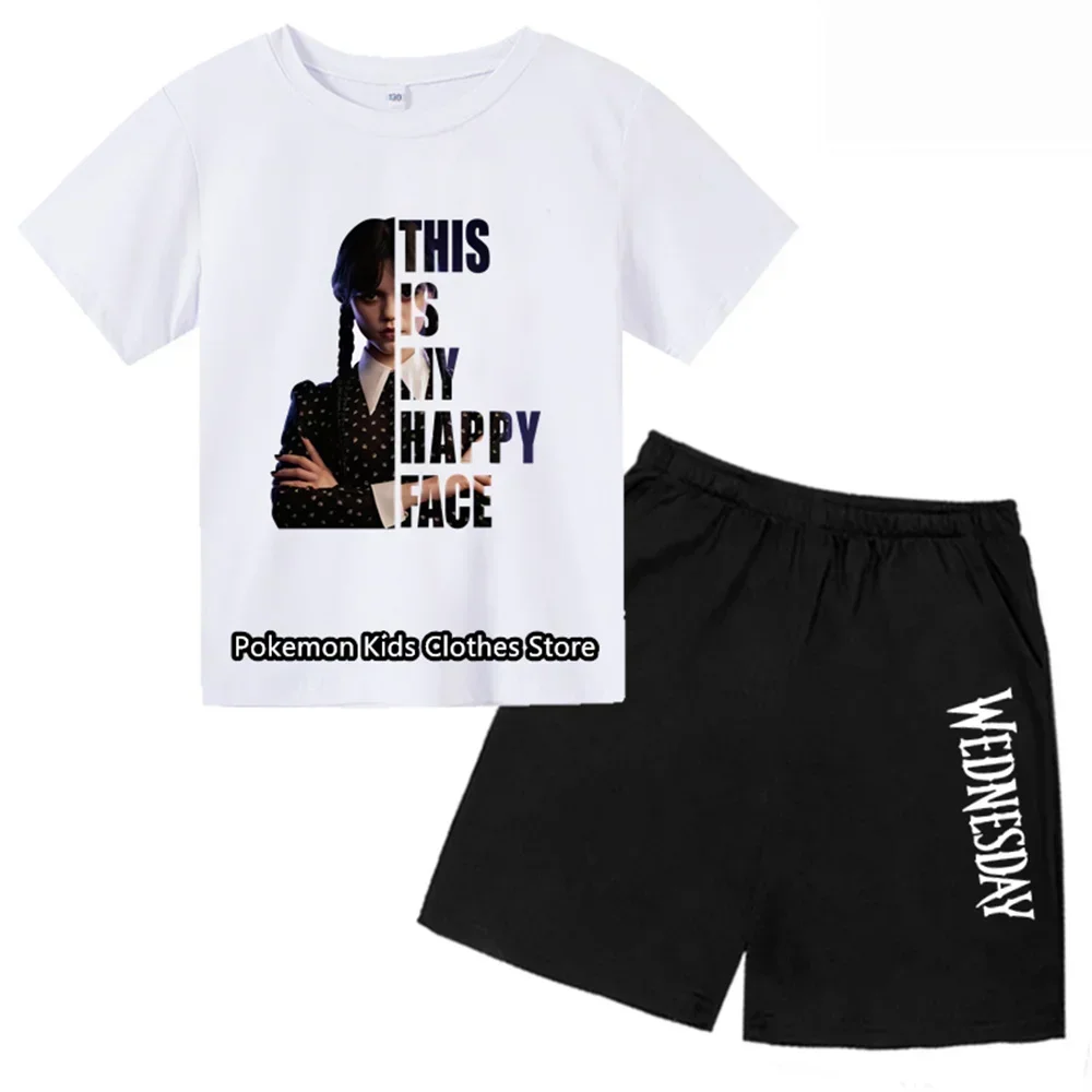 Wednesday Print Kids T Shirt Set Girls Summer Tops Baby Boys Clothes Fashion Children Short Sleeve T-shirts