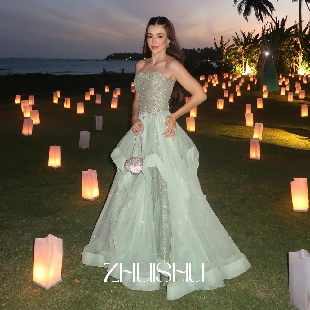 ZHUISHU Luksusowe sukienki damskie w kolorze miętowym na formalne okazje, szyte na miarę suknie wieczorowe bez ramiączek na studniówkę, nowa suknia bankietowa 2025