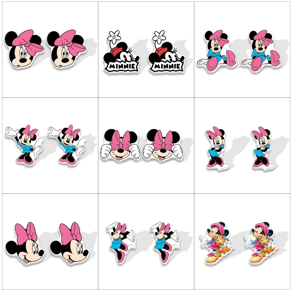 

W Disney Mickey Minnie Cute Stud Earrings Cartoon Figure Character Girl Acrylic Earring Jewelry Party Gift Handmade Materials