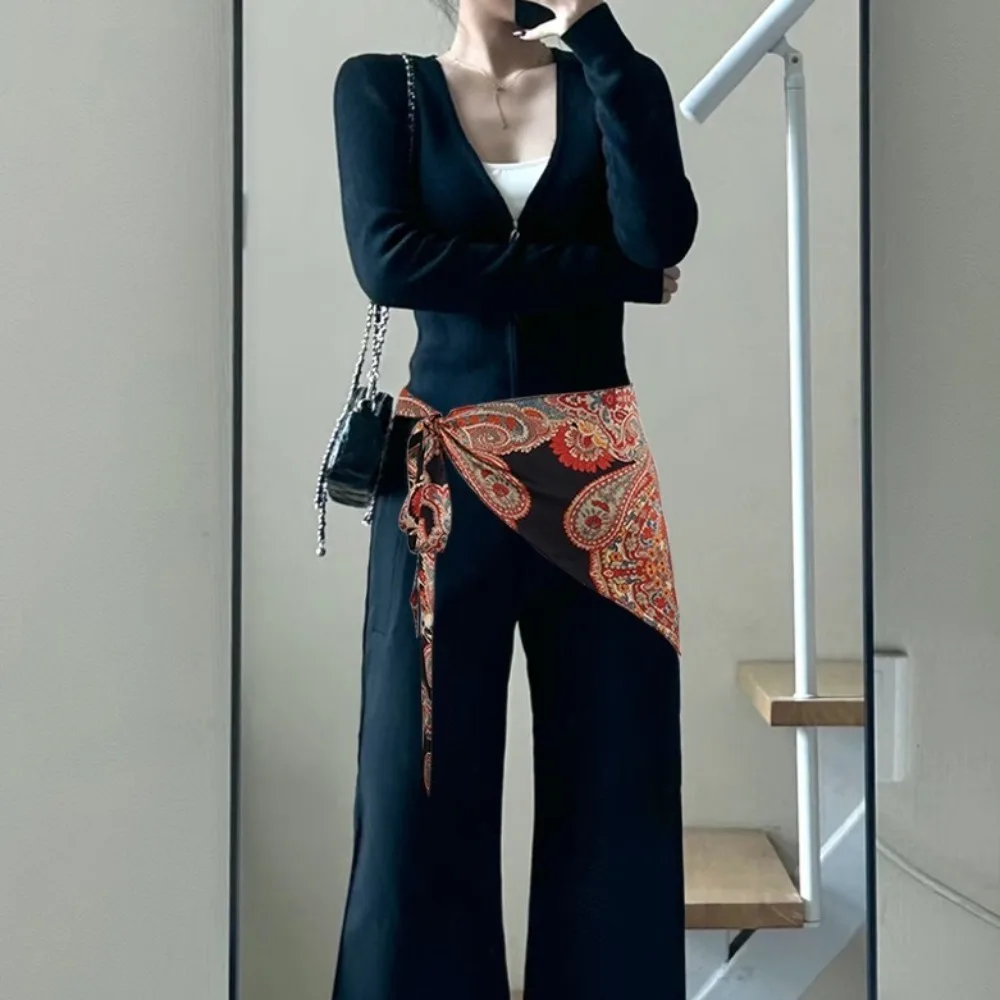 Cintura triangolare in stile etnico con stampa Cintura triangolare floreale in stile cinese Jeans Decor Accessori di abbigliamento