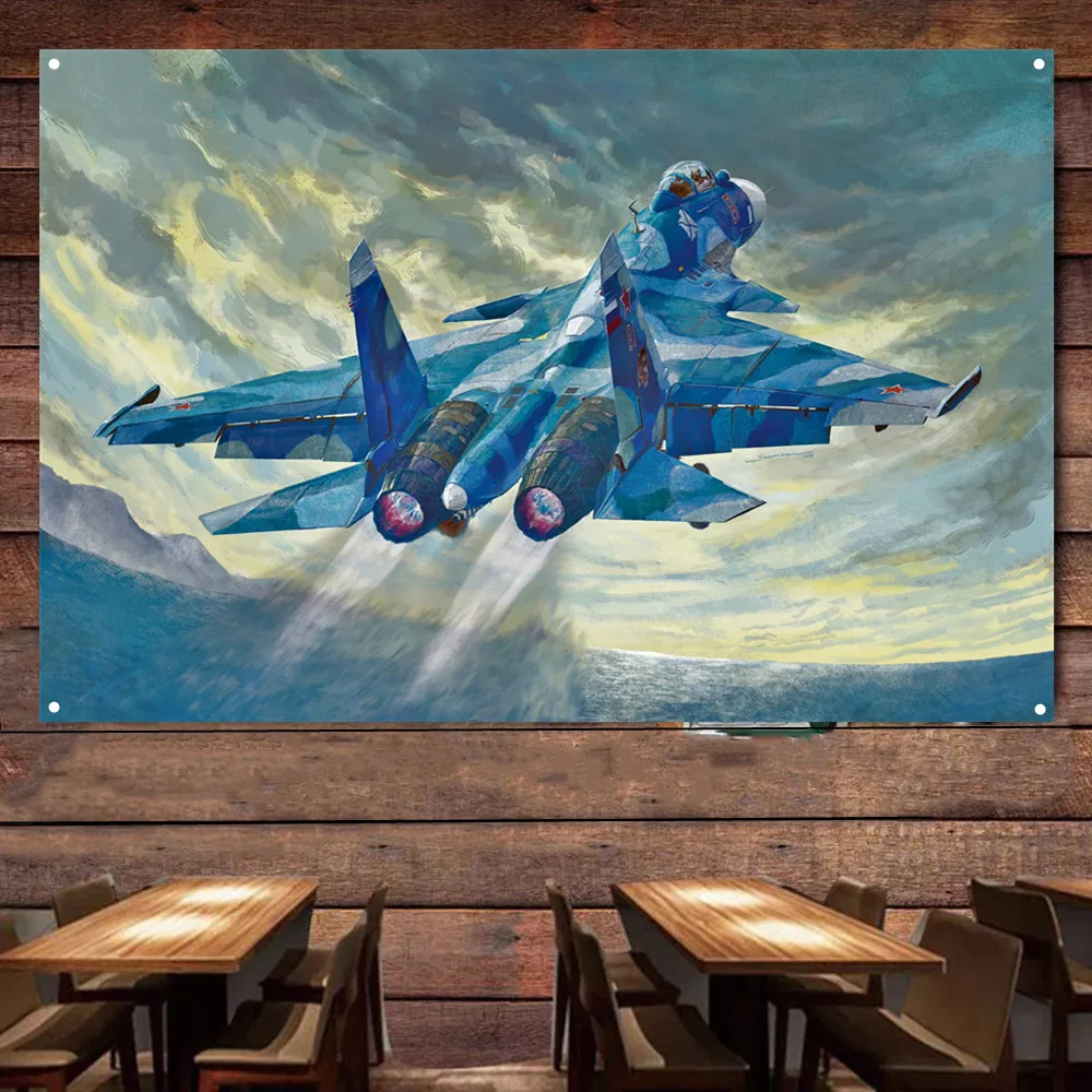 Fighter Jet Wall Decor Tapestry Attack Aircraft Wall Art Poster Air Force Banner Hanging Flag Aviation Artwork For Military Fans