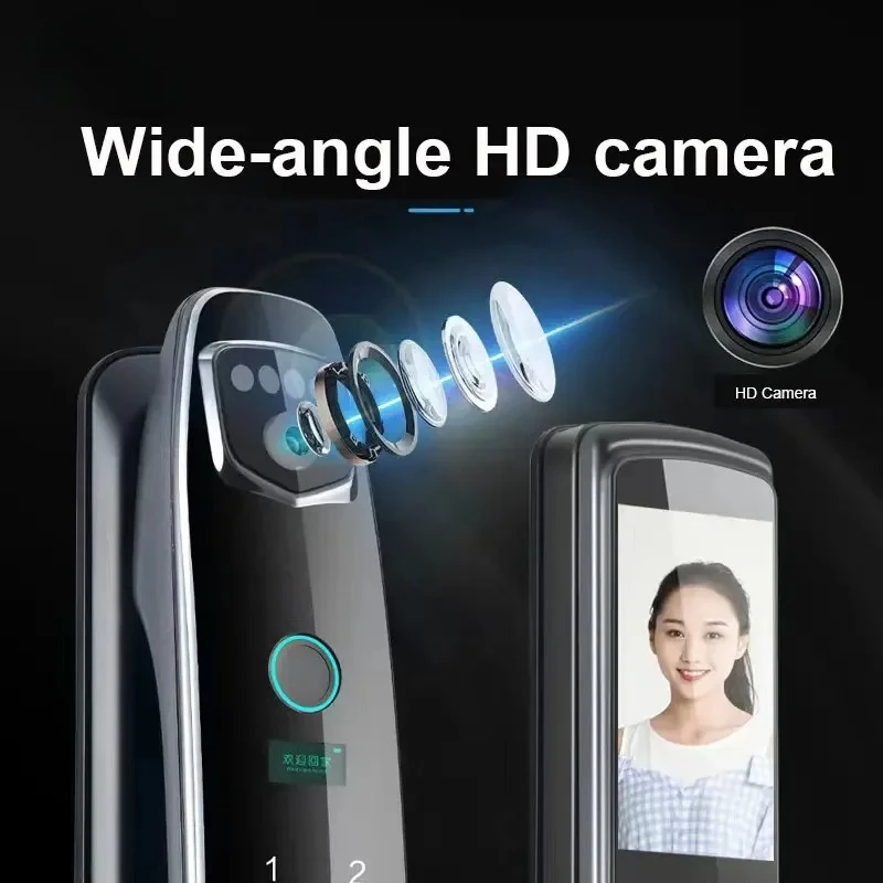 3D Face Recognition Smart Password Door Lock with Video Intercom Feature Biometric Fingerprint IC Card Key Unlock