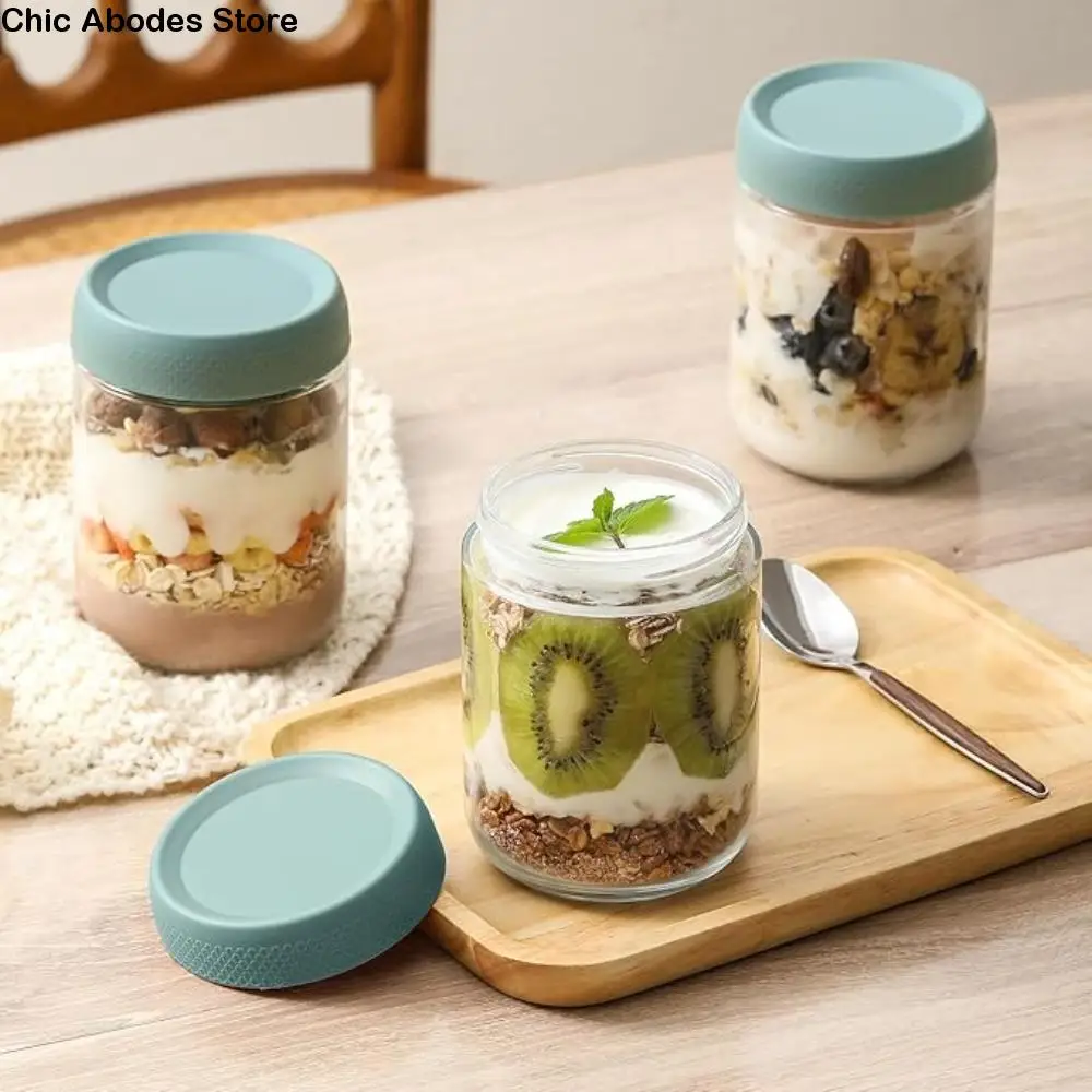 

6Pcs Household 10/16/24 Oz Overnight Oat Jar Glass Sealed Mason Jars Leak-Proof with Lid Food Storage Jar Spice