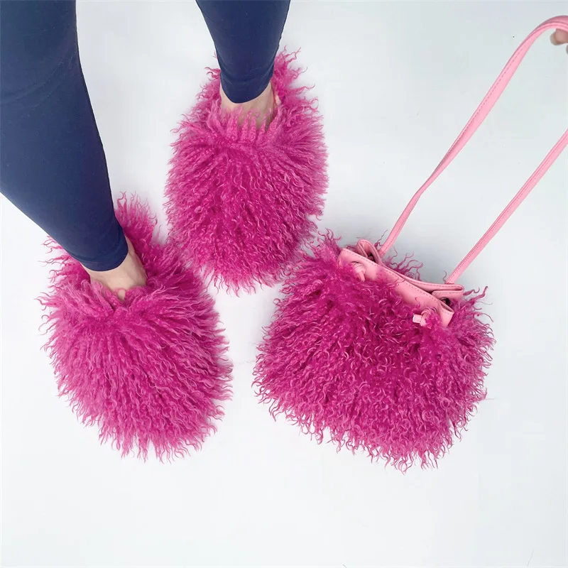 Sweet Kawaii Candy Furry Mules Women Home Slides Luxury Fluffy Faux Fur Flip Flops Female Y2k Street Fashion Girls Plush Slipper