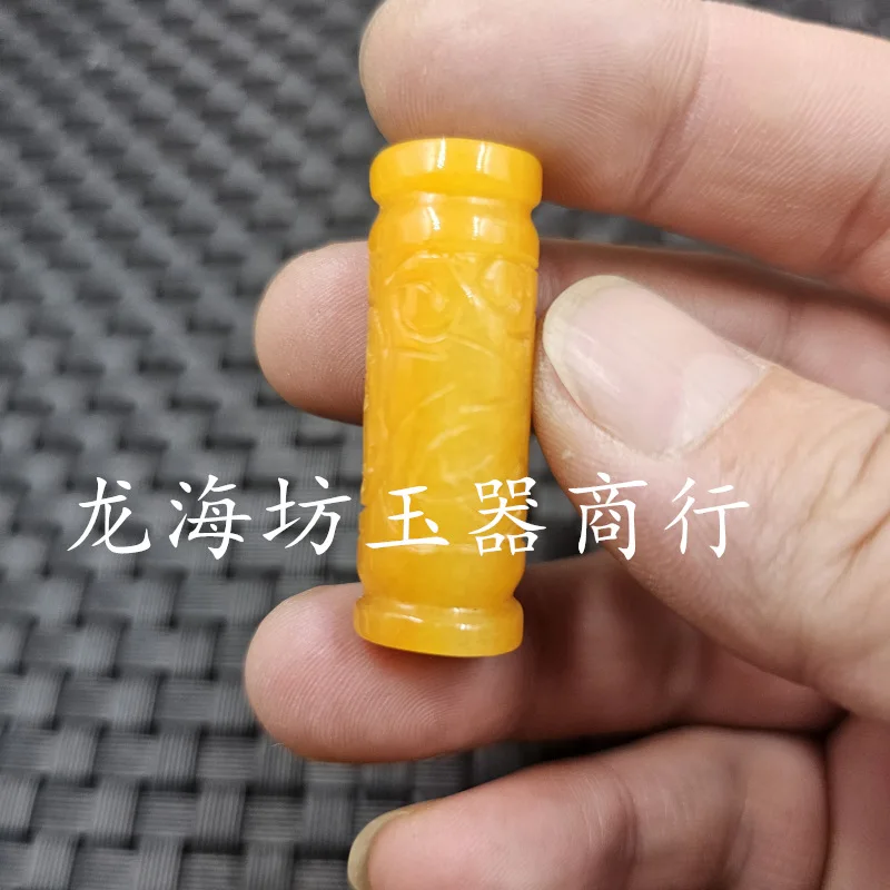 Jadeite Jade Huang Fei Big Hole as Right as Rain Jade Pendant Red Dry Green Blessing in Front of Eyes Barrel Shaped Bead Bracele