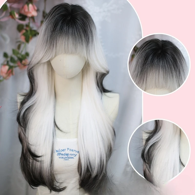 Perücke, volle Kopfbedeckung, Lolita, langes lockiges Haar, Simulation allmählicher Wechsel, Lolita, natürliche lange Locken, Cos-Perücke, volle Kopfbedeckung