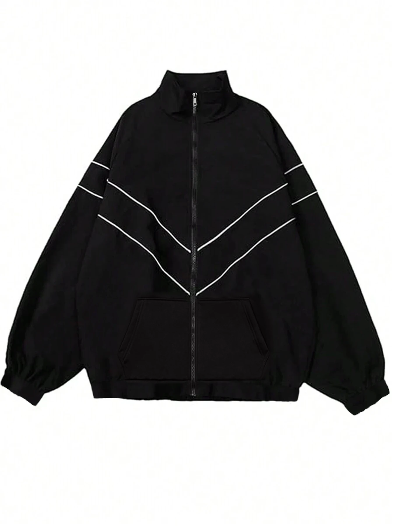 

Men's Multi-Color Fleece-Lined Jacket - Full-Zip Oversized Fit, Geometric Stripes, Trendy for Winter Youth Style & Outfits