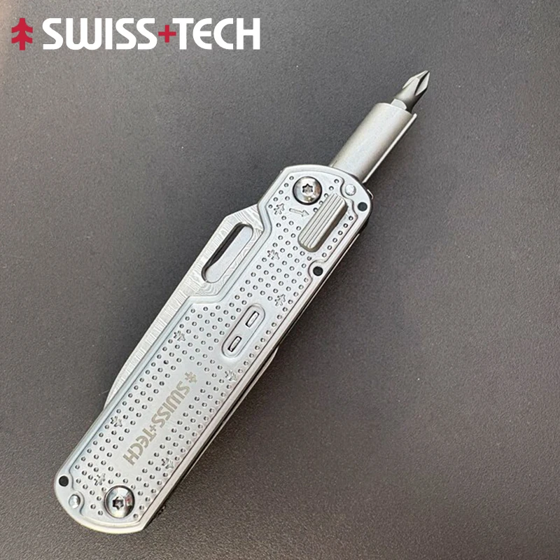 Canivete Mini SWISS TECH com Lâmina de Damasco, Ferramenta Multifuncional Portátil para Camping e Sobrevivência ao Ar Livre